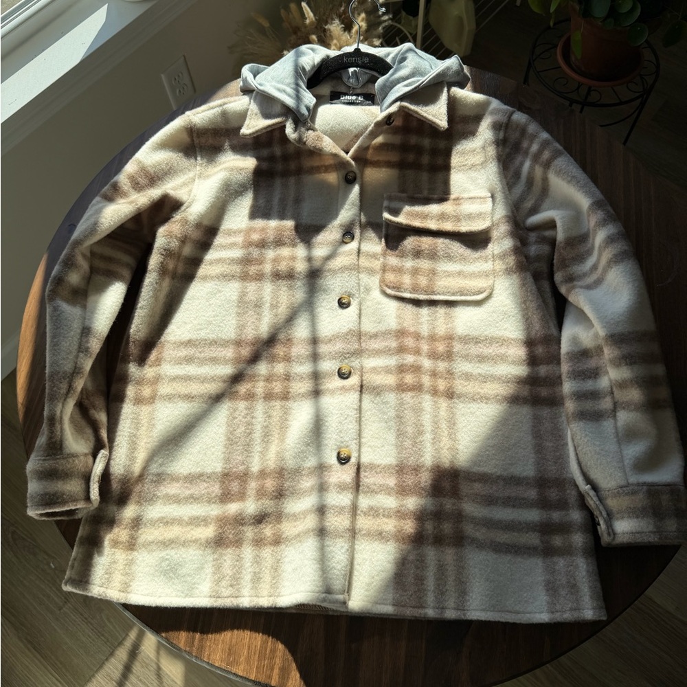 Plaid Jacket- hooded (Taupe Brown) - Picture 7 of 9